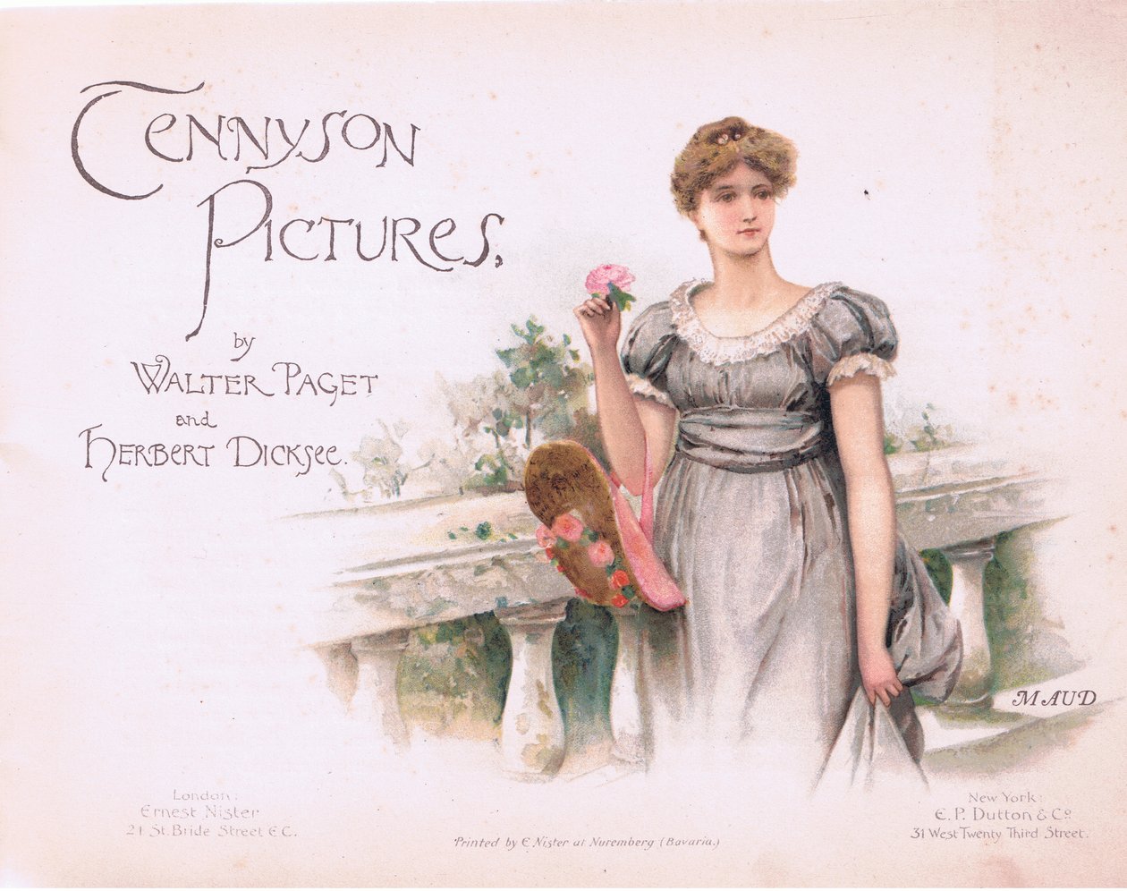 Maud: titelblad, illustration fra Tennyson Pictures udgivet af E P Dutton & Co, ca. 1900 (farve litho) af Walter Paget