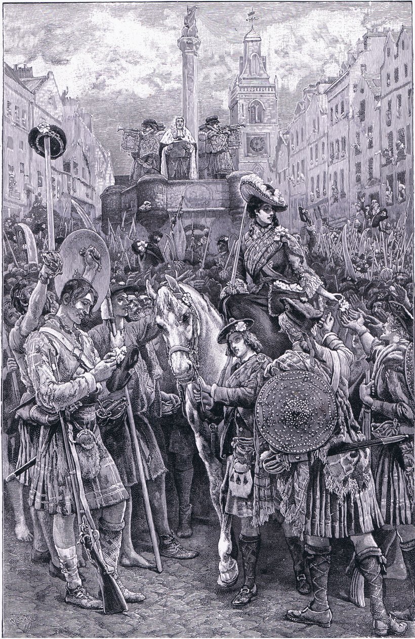 Proklamation af den gamle prætender som kong James VIII ved Edinburgh Cross af Walter Paget