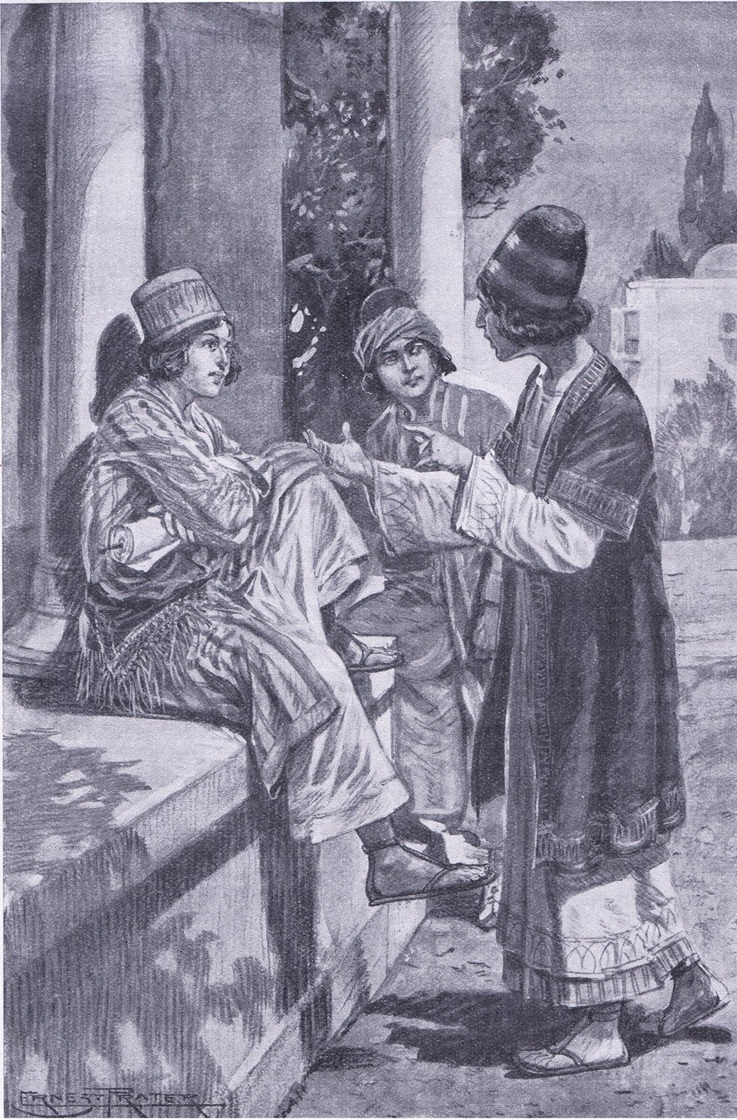 Tre kammeraters løfte, illustration fra Mit Magasin af Walter Paget