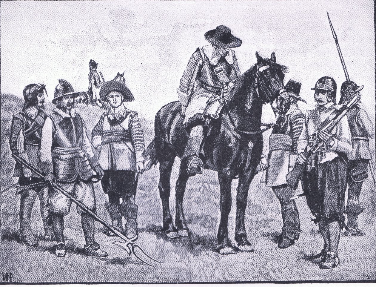 Types of Cromwellian Soldiery, illustration fra The History of the British People udgivet af Waverley, ca. 1940 (litho) af Walter Paget