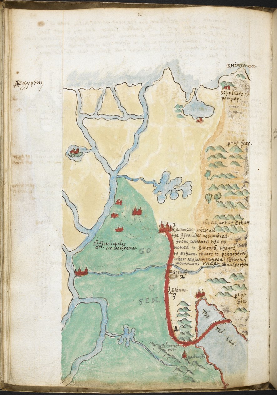 MS 57555, f.23v, Kort over Nordafrika, fra en notesbog omfattende en historisk gazetteer, bibliotekslister osv.; c.1606-08 (akvarel på papir) af Walter Raleigh