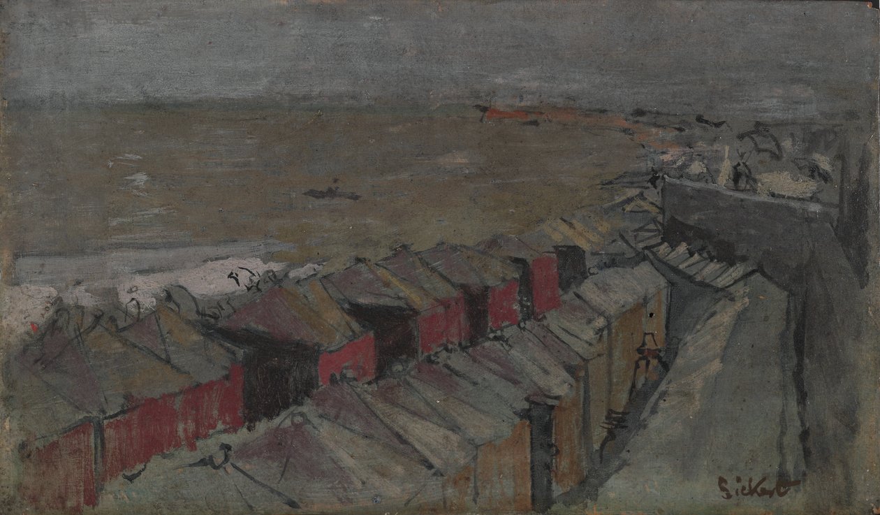 Badehytter, Dieppe, ca. 1890 (olie på panel) af Walter Richard Sickert