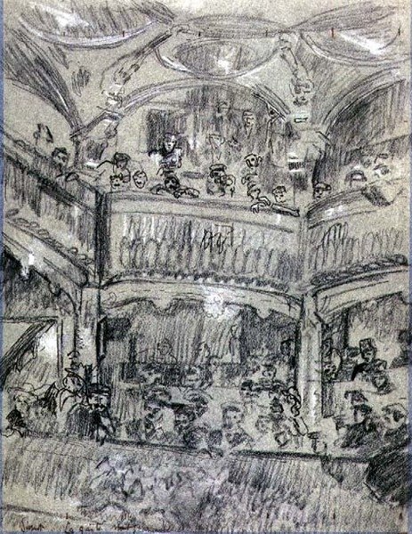 La Gaite Montparnasse, ca. 1907 (kridt på papir) af Walter Richard Sickert