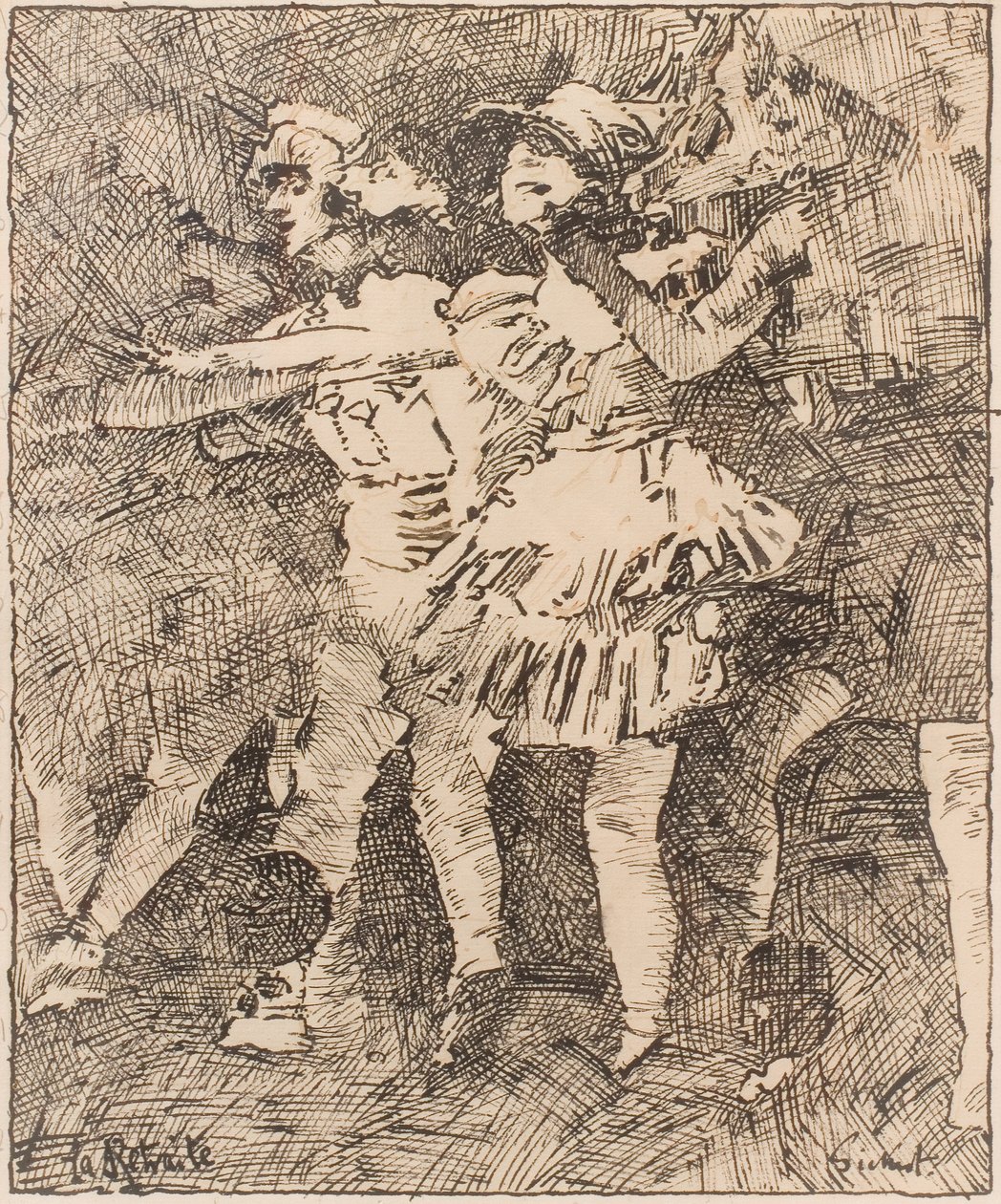 La Retraite: "Cheerio", ca. 1928 (pen og sort og rødt blæk på papir) af Walter Richard Sickert