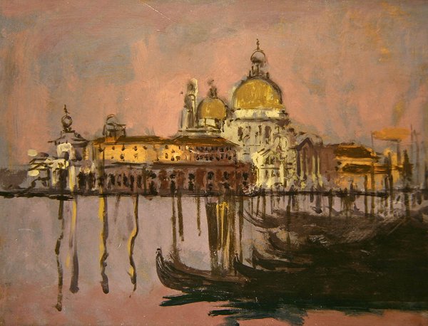Dogana og Santa Maria della Salute (olie på panel) af Walter Richard Sickert