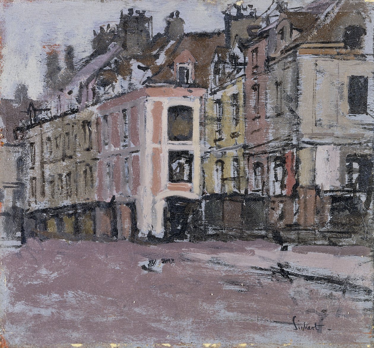 De gamle arkader, Dieppe; De gamle arkader, Dieppe, ca. 1898-1900 af Walter Richard Sickert