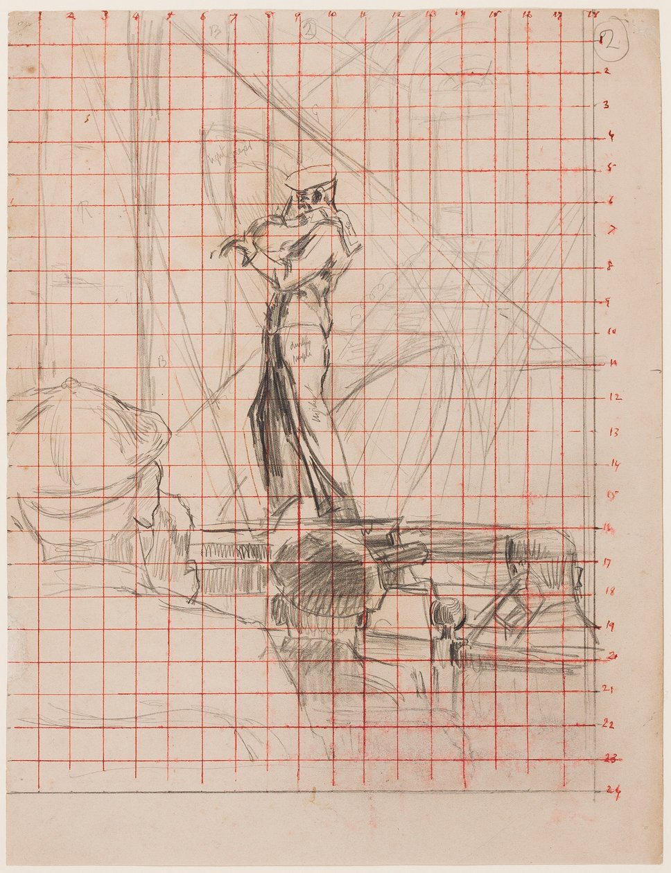 Violinisten, 192223 (blyant på papir firkantet til overførsel med rødt blæk) af Walter Richard Sickert