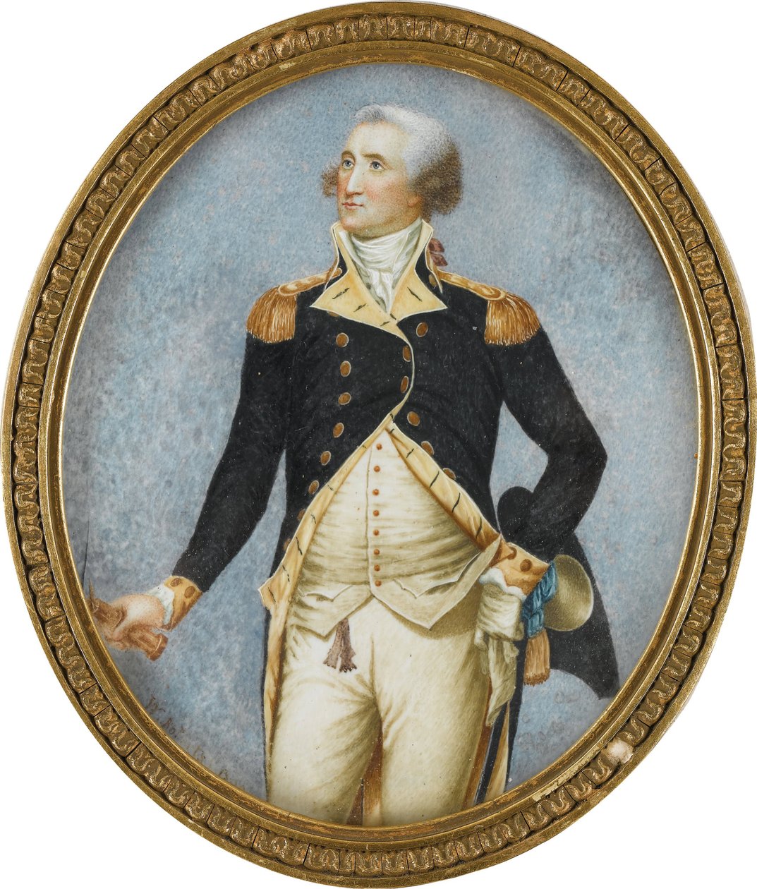 Portræt af George Washington (1732-1799), af Robertson, Walter (1750-1801). Akvarel, Gouache på horn af Walter Robertson