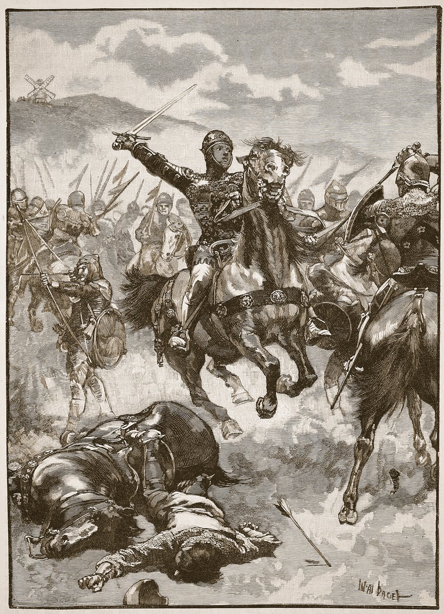 The Black Prince at the Battle of Crecy, illustration fra 