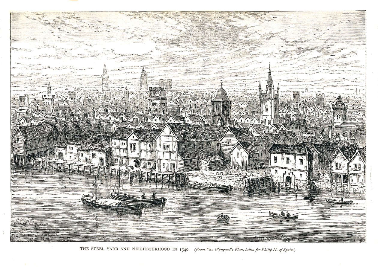 The Steel Yard Iron Wharf og Neighborhood i 1540. Ved flodbredden, 1878 af Walter Thornbury
