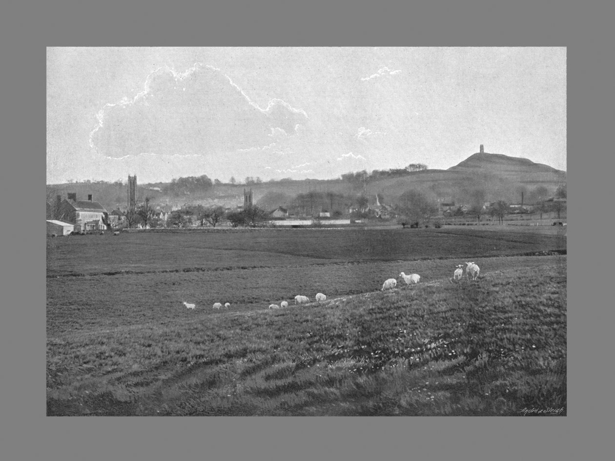 Glastonbury and the Tor, c1900 af Walter Tully