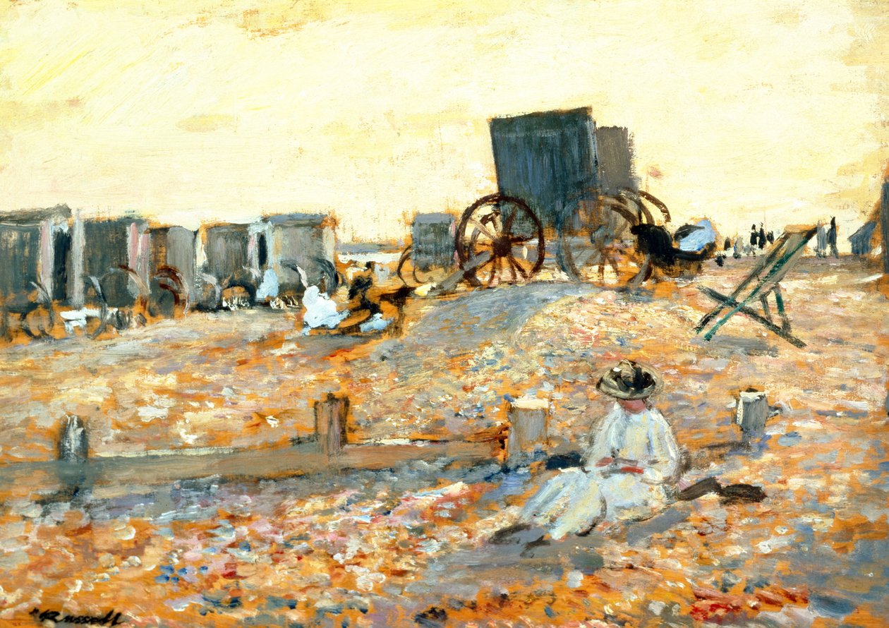 Strandscene (olie på panel) af Walter Westley Russell