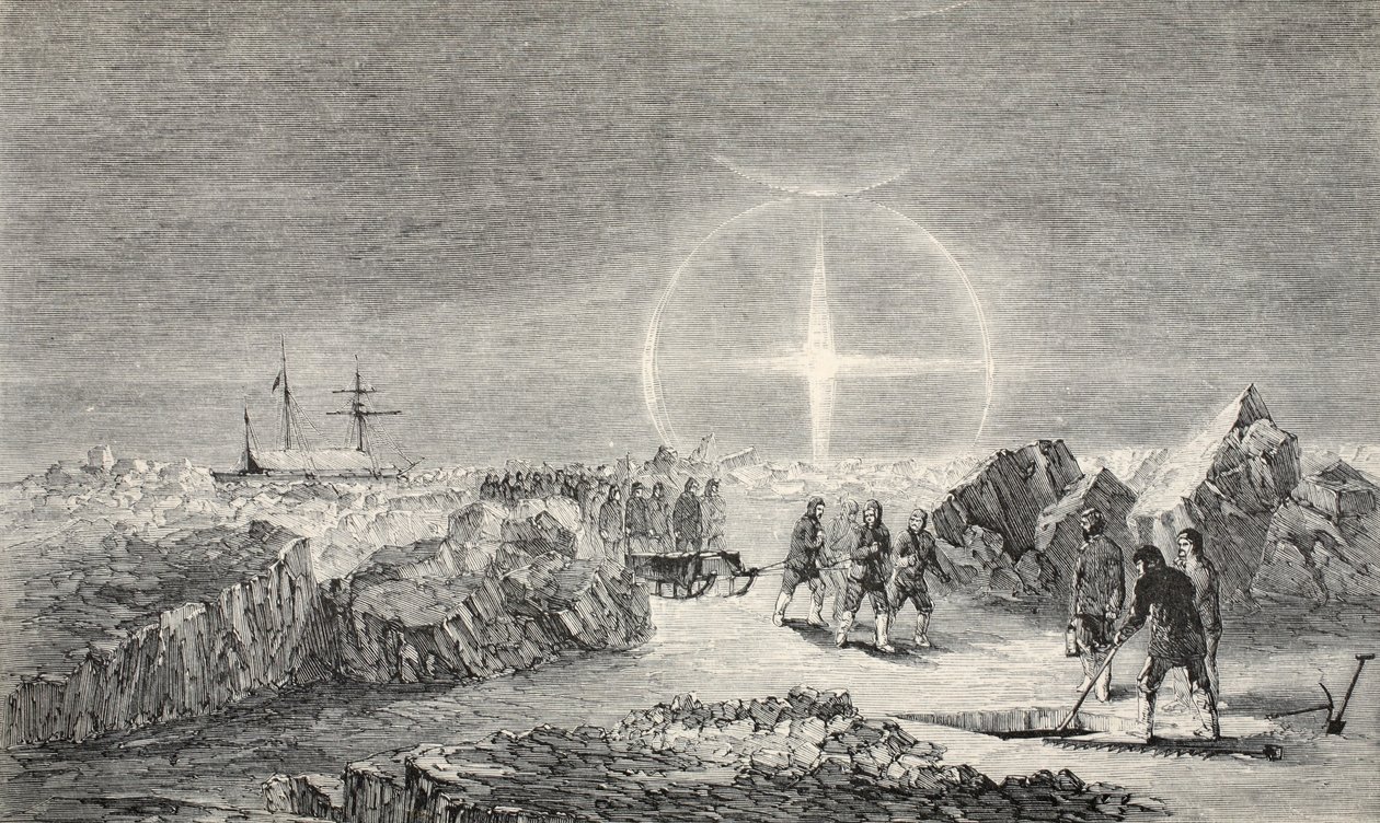 En begravelse på isen, virkningen af Paraselena (Mock Moons) 1859 af Walter William May