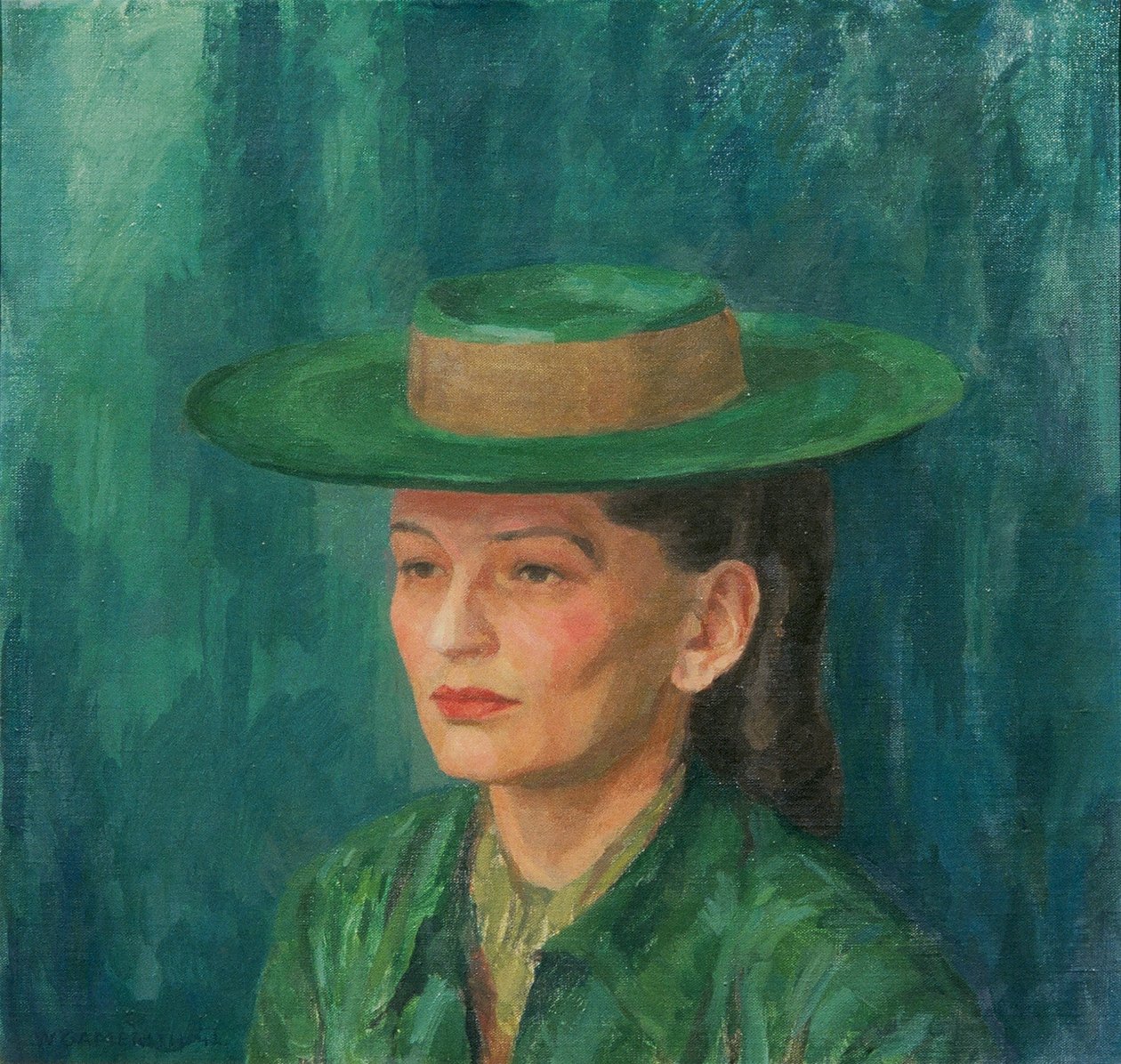 Grete Gamerith mit grünem Hut af Walther Gamerith