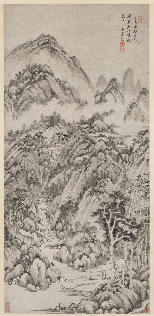 Bjerglandsby omfavnet af sommeren, 1659. af Wang Shimin