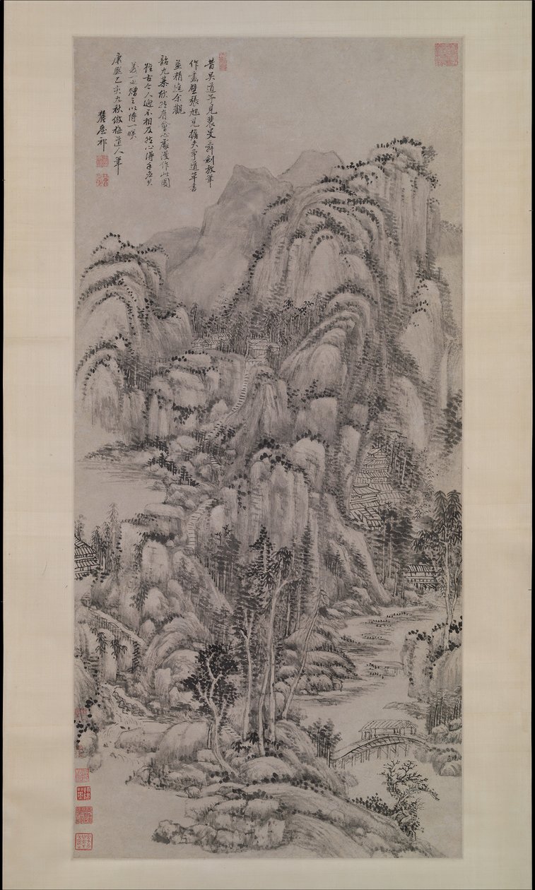 Landskab efter Wu Zhen, dateret 1695. af Wang Yuanqi