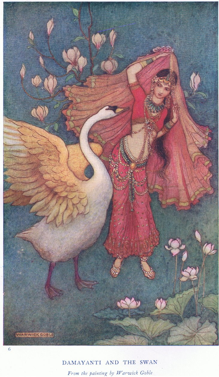 Damayanti og svanen af Warwick Goble