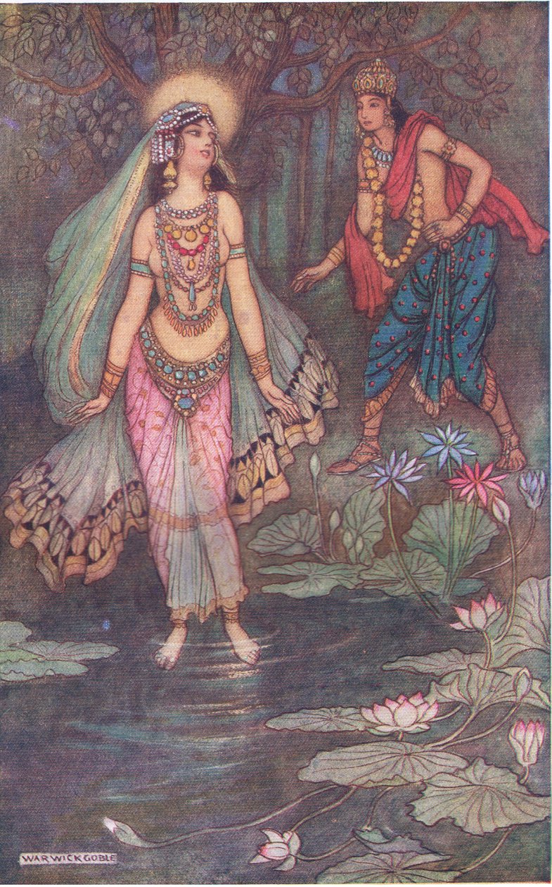 Shantanu møder gudinden Ganga af Warwick Goble