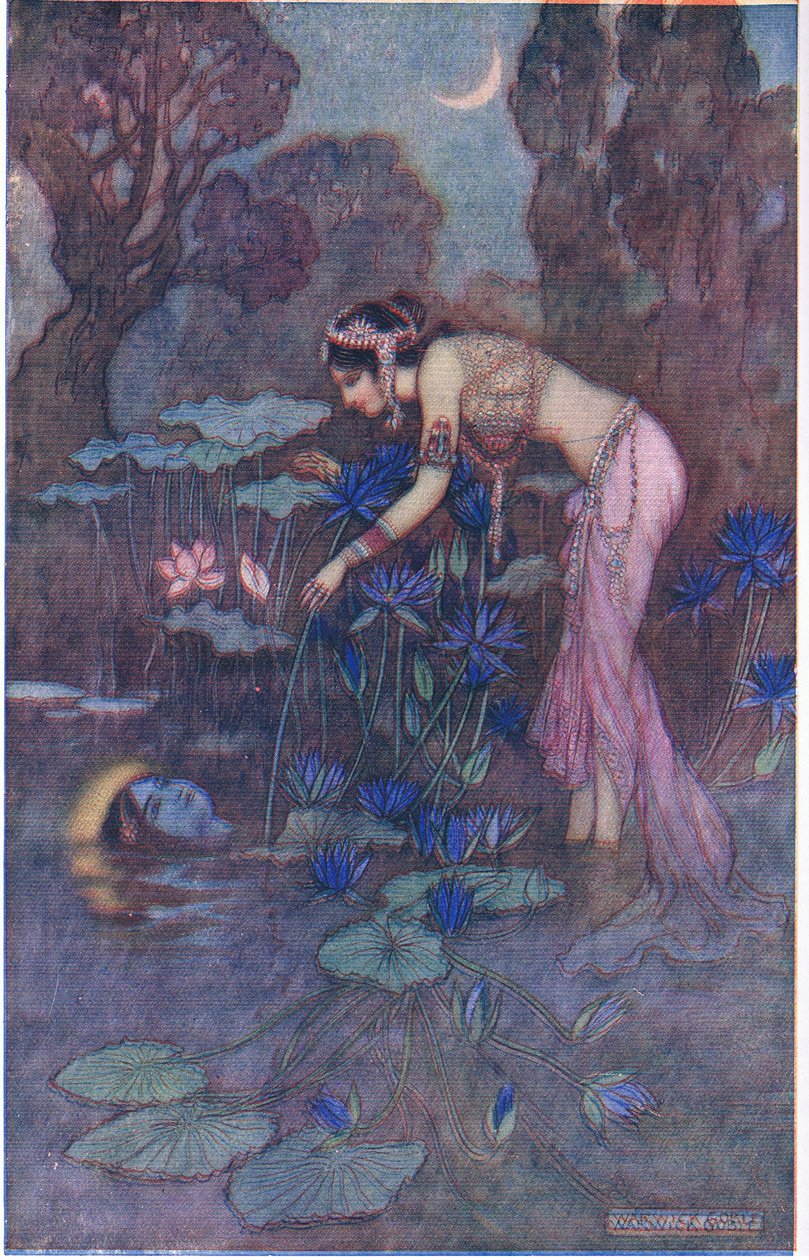 Sita finder Rama blandt Lotus-blomster af Warwick Goble