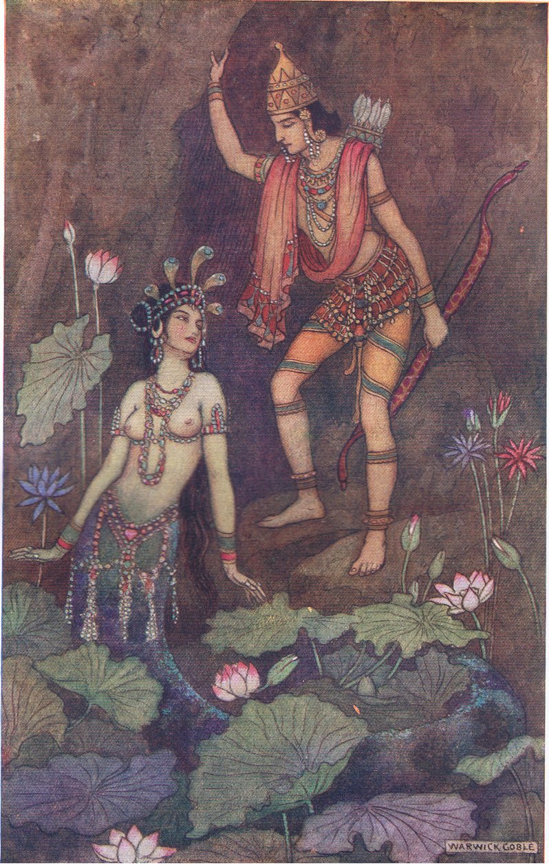 Arjuna og flodenymfen af Warwick Goble