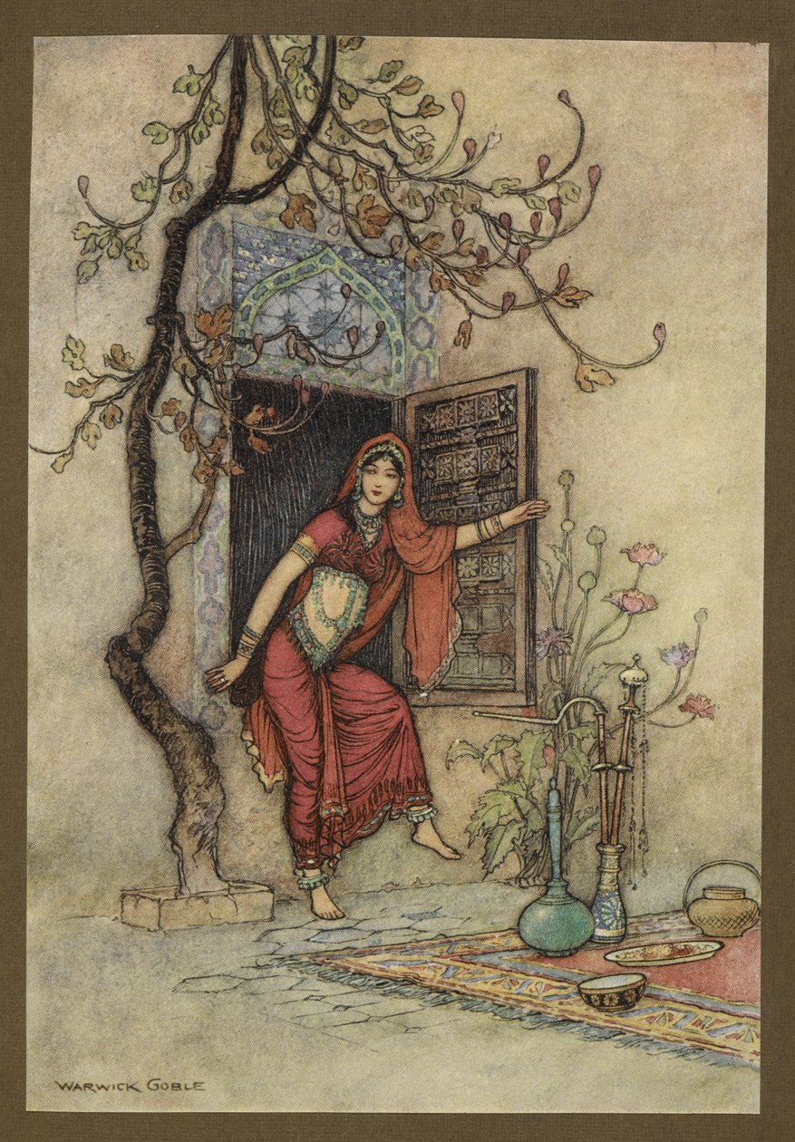 Plade 7: "The Girl of the Wall-Amirah."Folk-Tales of Bengal ... Med 32 illustrationer i farver af Warwick Goble (Edition de luxe) af Warwick Goble