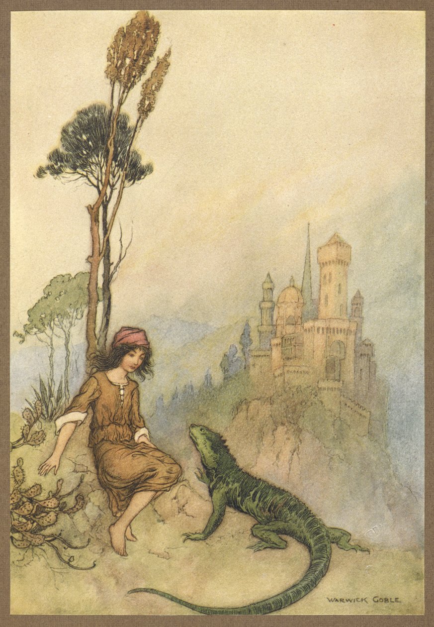 Øglen, der viser Goat-Face paladset, fra Goat-Face. af Warwick Goble