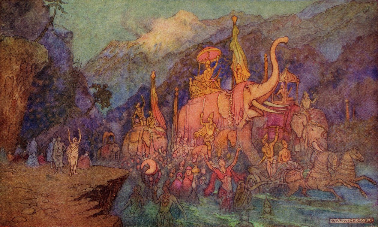 The Return of the Heroes Slain in the Battle of Eighteen Days, illustration fra 