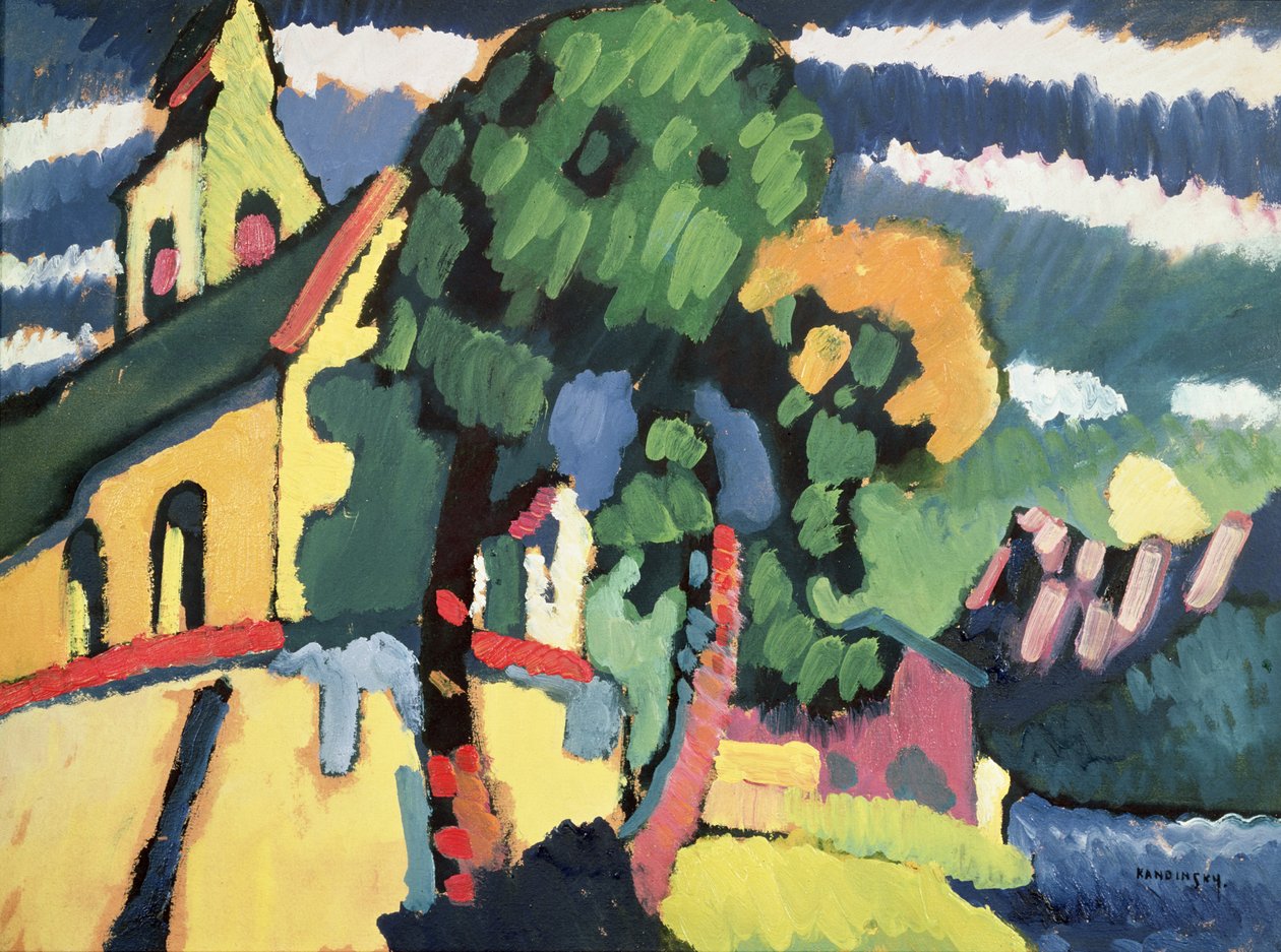 Bayersk landskab med en kirke (olie) af Wassily Kandinsky