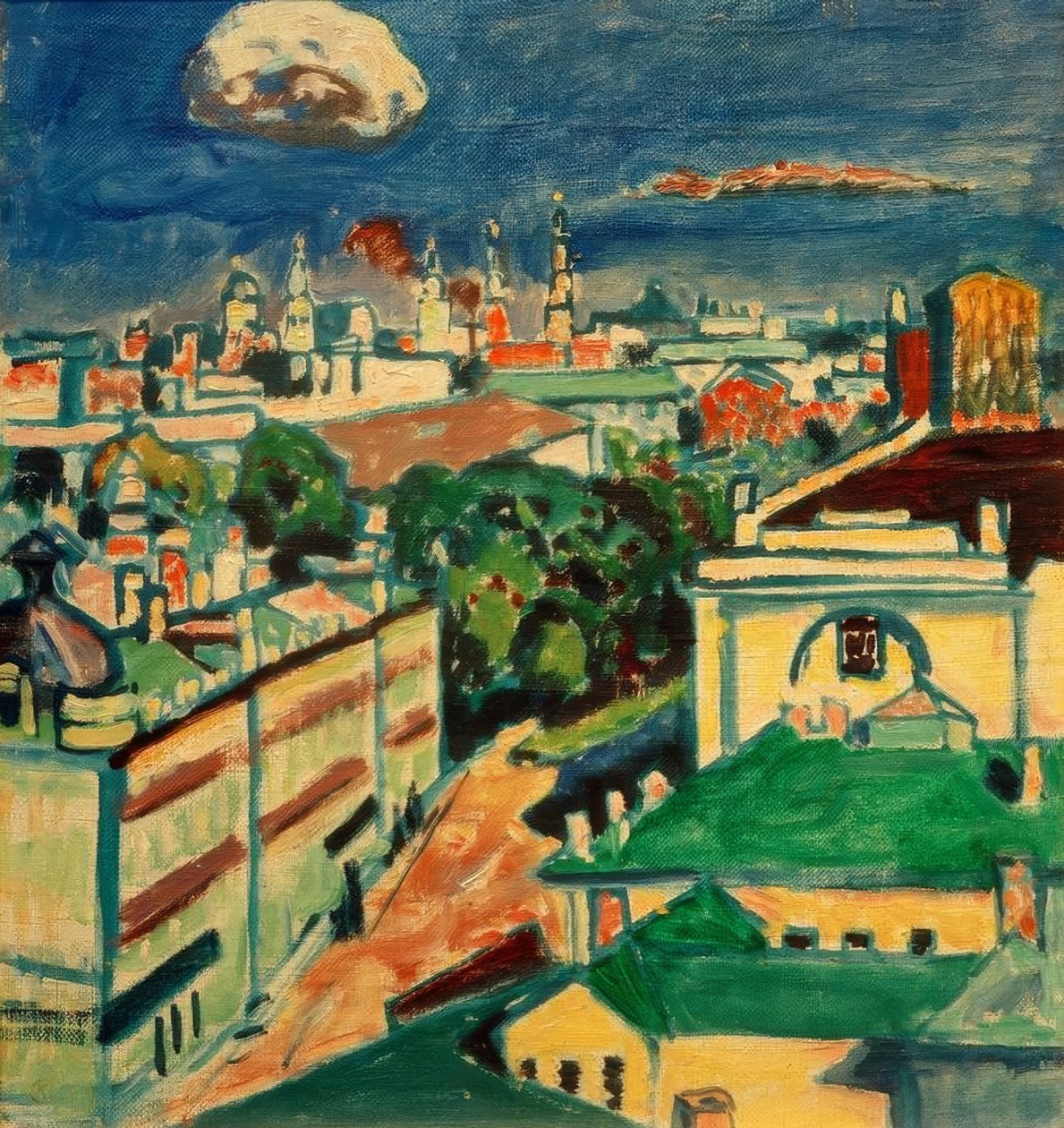Udsigt over Moskva fra vinduet i Kandinskys lejlighed på af Wassily Kandinsky