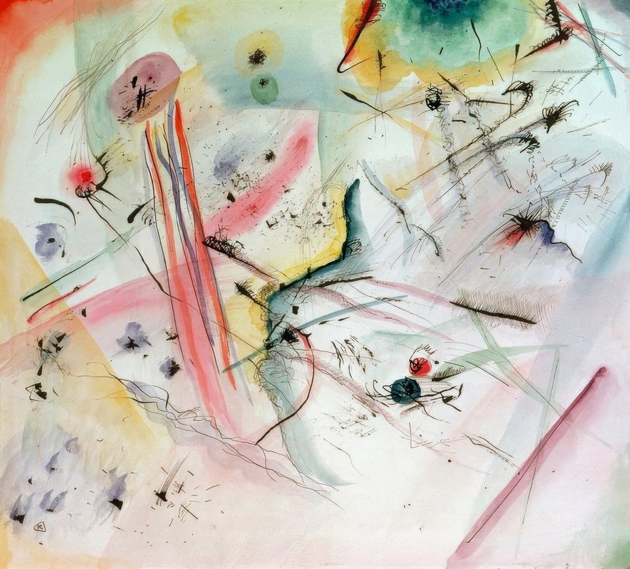 Sammensætning med røde og blå bånd af Wassily Kandinsky