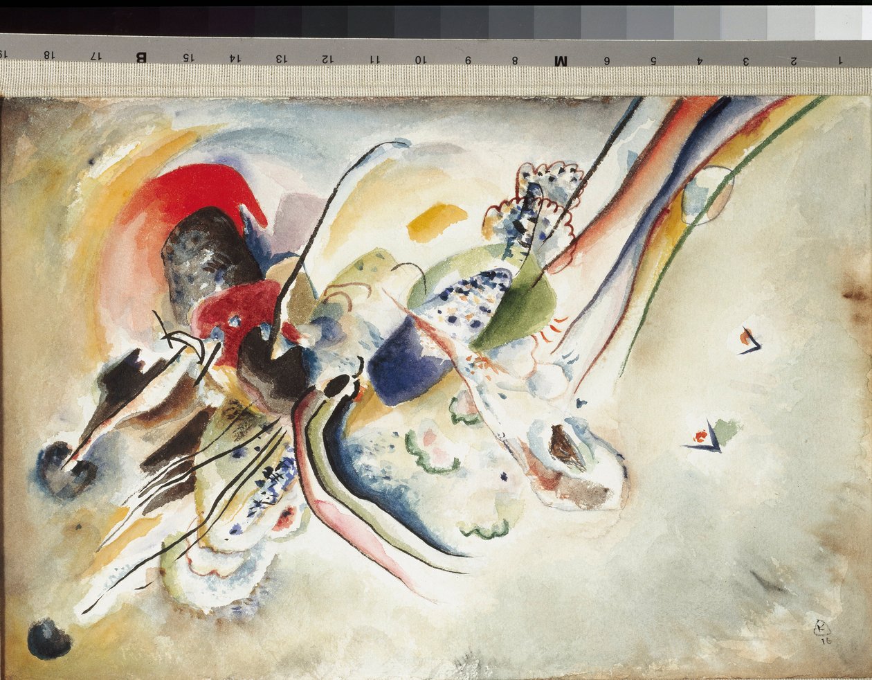 Komposition Akvarel og blyant på pap af Vassily Kandinsky (eller Wassily Kandinsky eller Kandinsky, 1866-1944) 1916 Dime. 24x36 cm Milano, Museo del Novecento af Wassily Kandinsky