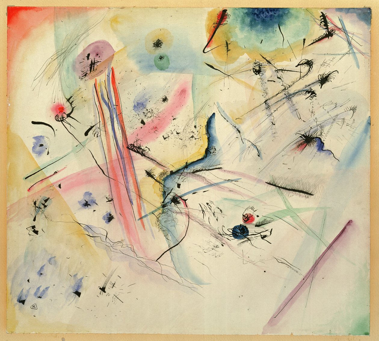 Komposition med røde og blå striber, 1913 af Wassily Kandinsky