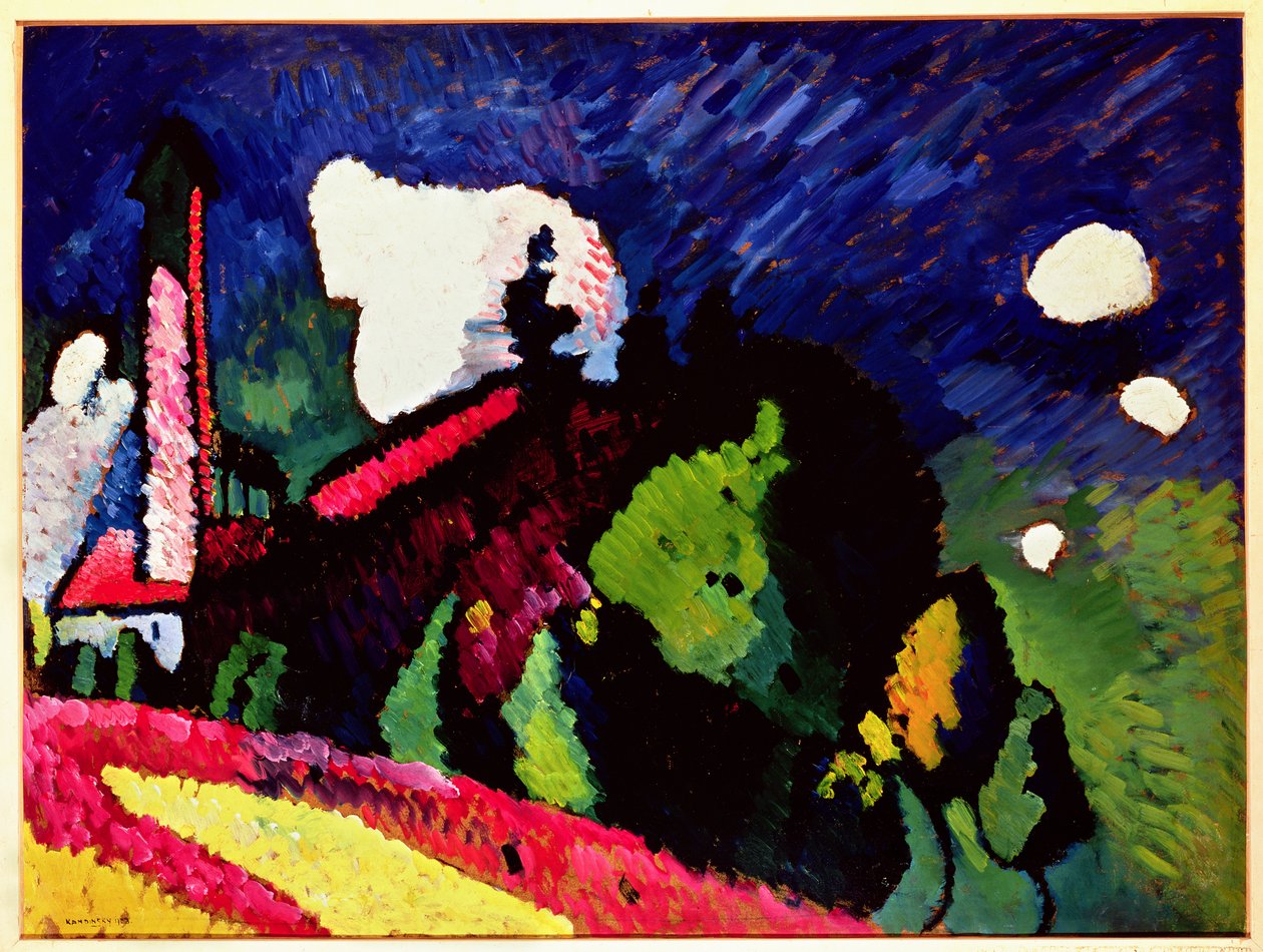 Landskab med et tårn, 1909 af Wassily Kandinsky