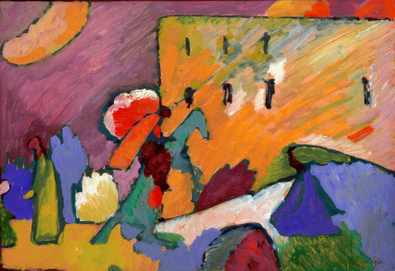 Undersøgelse af improvisation 3 (rytter over broen) af Wassily Kandinsky