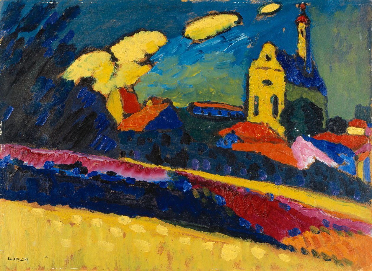 Studie for Murnau, Landskab med kirke, 1909 af Wassily Kandinsky