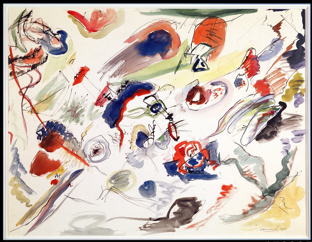 Uden titel - First Abstraction, 1910 (pen, blæk og wc på papir) af Wassily Kandinsky