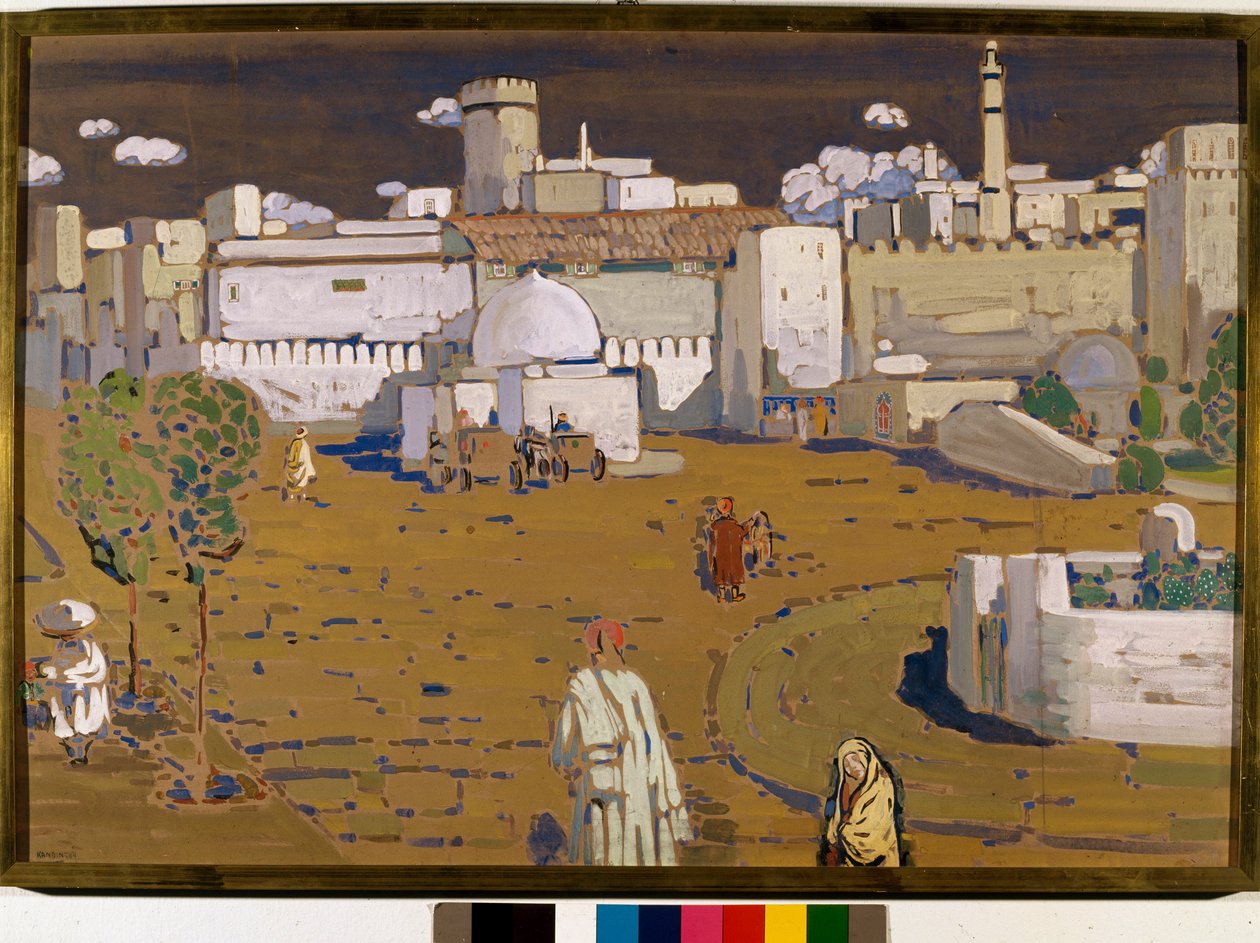 Udsigt over en by i Marokko Tempera af Vassily Kandinsky (eller Wassily Kandinski eller Kandinskij, 1866-1944). 1904 Søn. 67x99 cm privat samling af Wassily Kandinsky