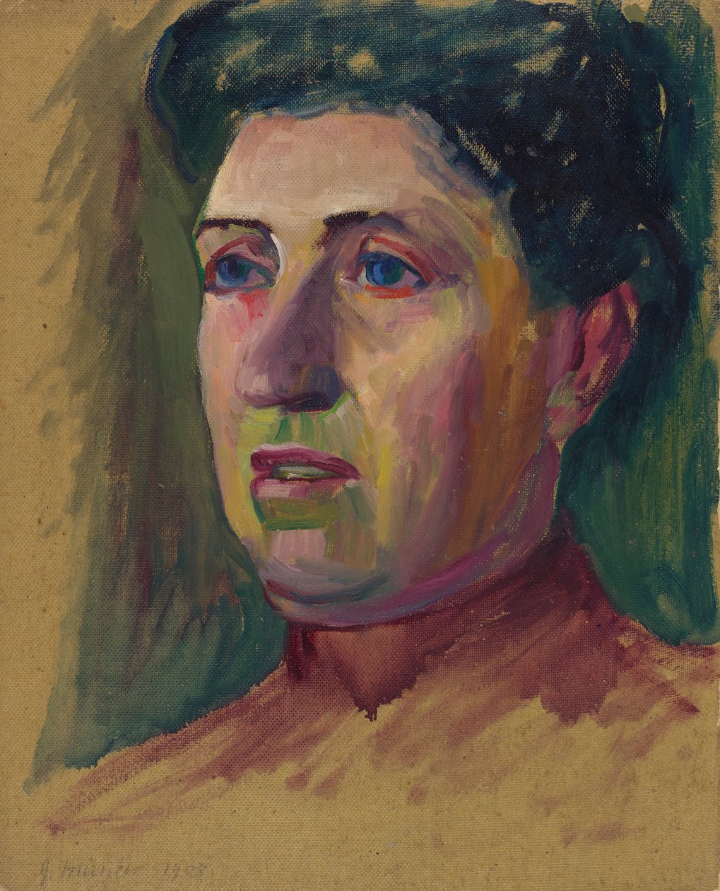Malet på begge sider: 1. Hoved, kun ansigtet udført i farver; 2. Kvindehoved af Wassily Kandinsky, Gabriele Münter af Wassily Kandinsky