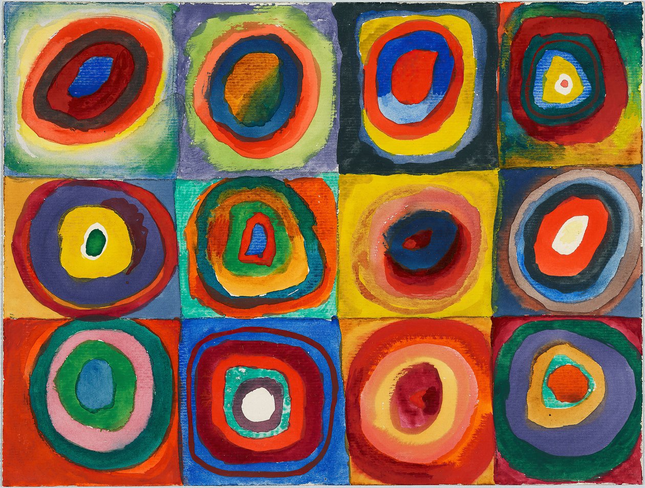 Farveundersøgelse. Firkanter med koncentriske cirkler, 1913. af Wassily Kandinsky