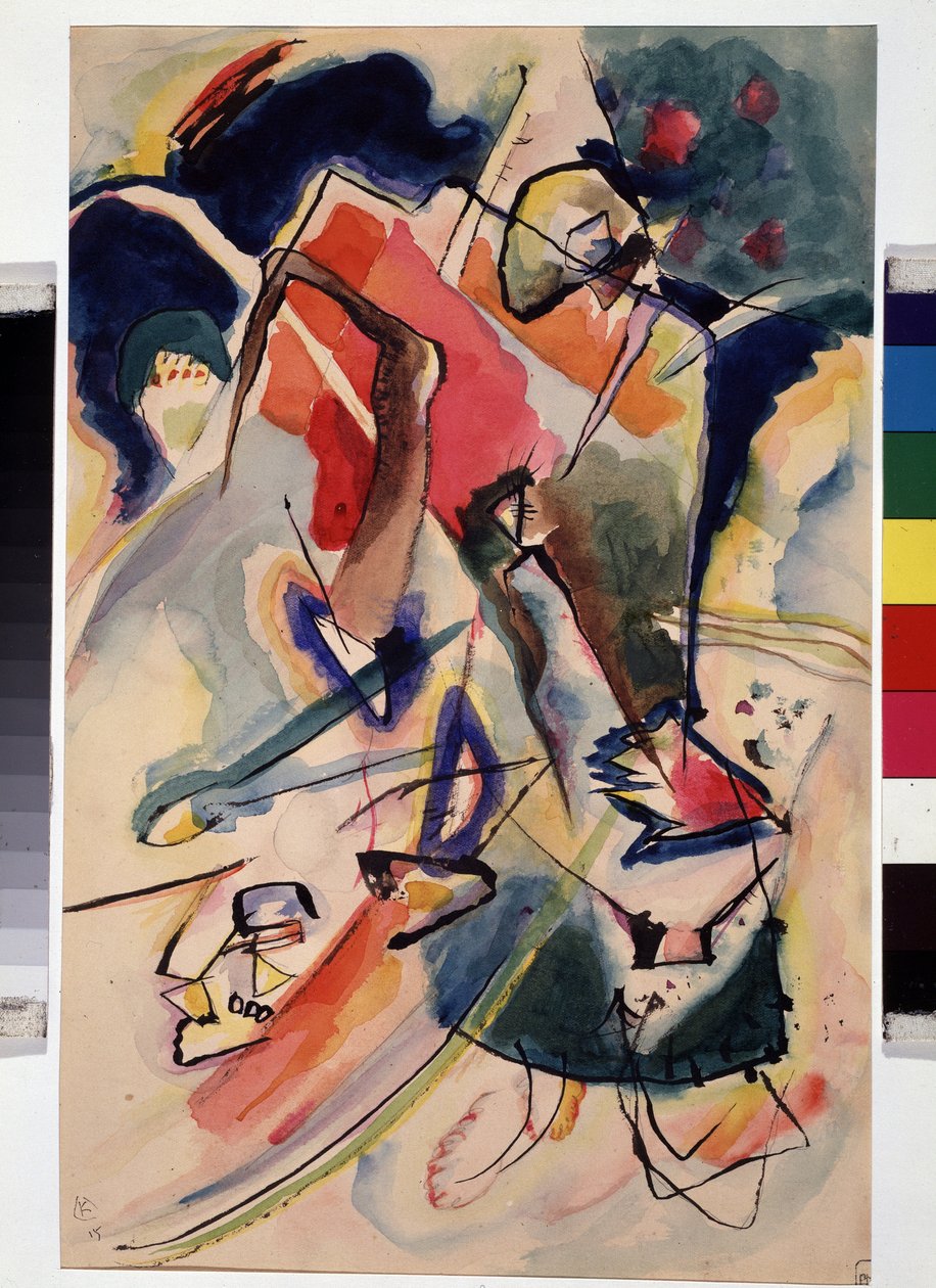 Komposition med en kvindeskikkelse (Komposition med en kvindeskikkelse). Værk af Wassily Kandinsky (eller Wassily Kandinski eller Kandinskij af Wassily Kandinsky