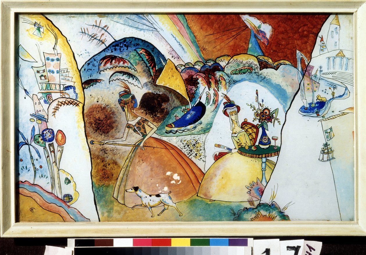 ""Ladies in Crinoline"" Akvarel af Vassily Kandinsky (eller Wassily Kandinsky eller Kandinskyj af Wassily Kandinsky