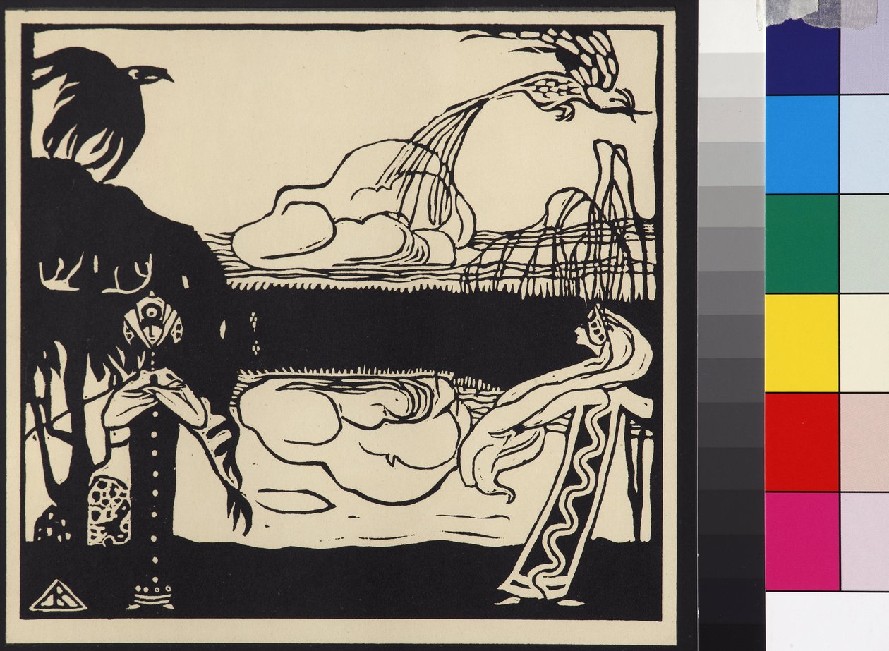 Deux oiseaux - To fugle (Zwei Voegel), af Kandinsky, Wassily Vasilyevich (1866-1944). Træsnit af Wassily Kandinsky