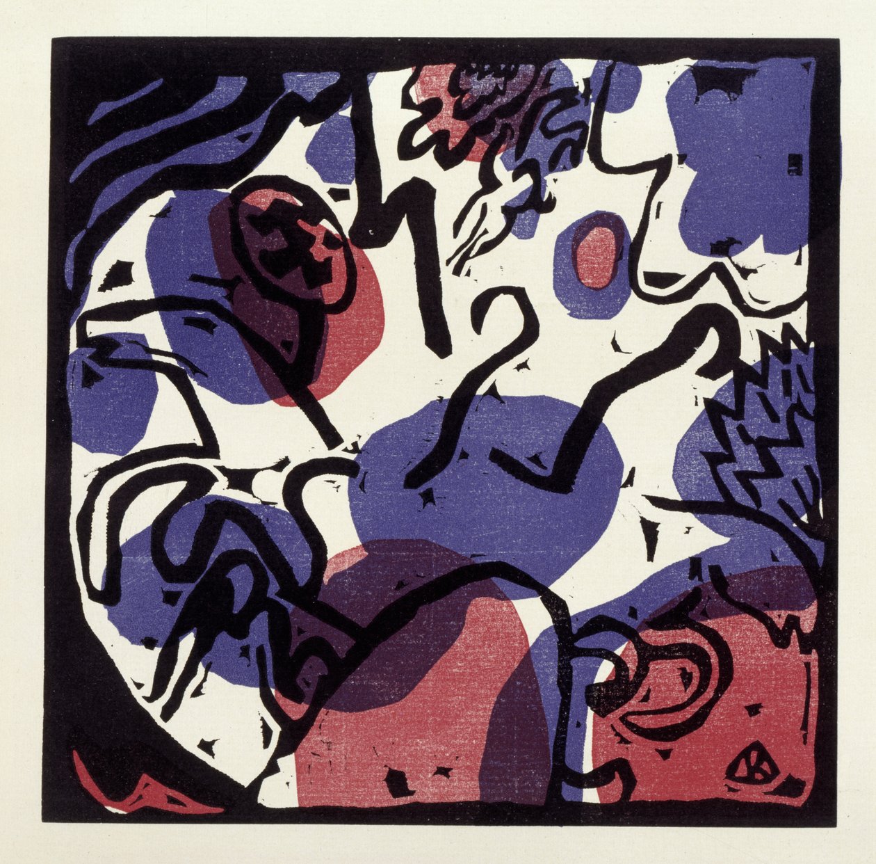 Drei Reiter in Rot, Blau und Schwarz (Illustration 20 aus: "Klänge", Einzelblatt) af Wassily Kandinsky
