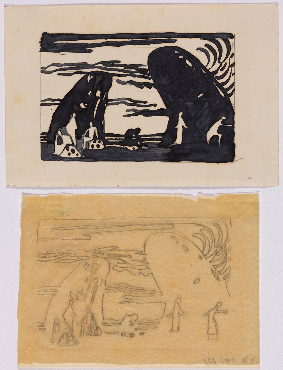 Entwurf und Pause zu dem Holzschnitt Klänge, S. 65 af Wassily Kandinsky