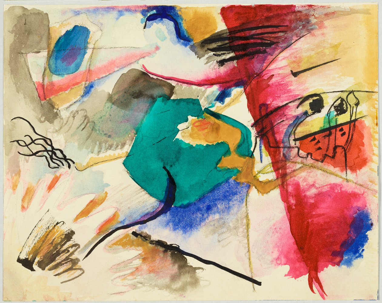 Udkast til „Billede med grøn midte“, også kaldet „Akvarel til Billede med grøn midte“, blad 5 i skitsebogen af Wassily Kandinsky