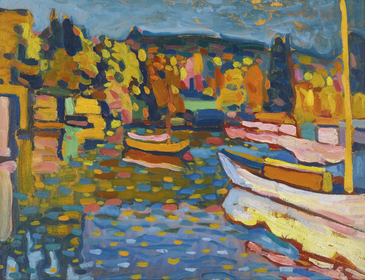 ""Studie af landskab i efteråret med både"" Maleri af Wassily Kandinsky (eller Wassily Kandinski eller Kandinskij af Wassily Kandinsky