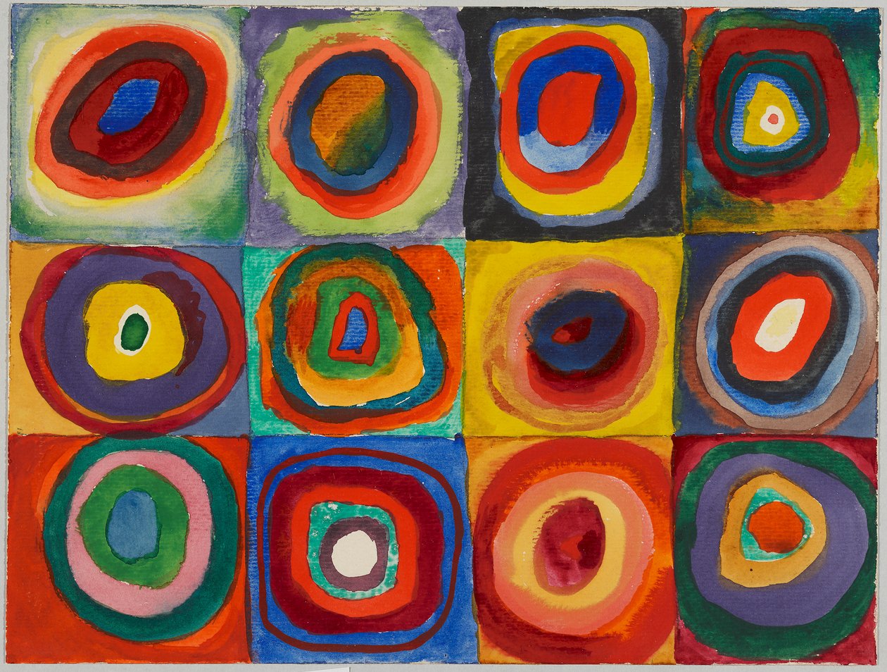 Farvestudie - kvadrater med koncentriske ringe af Wassily Kandinsky