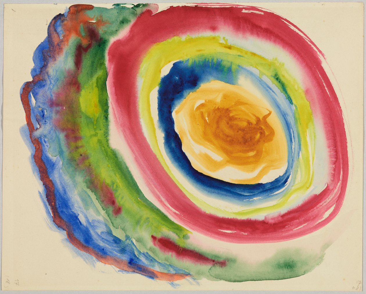 Farvestudie med koncentriske ringe; blad 17 fra skitsebogen af Wassily Kandinsky