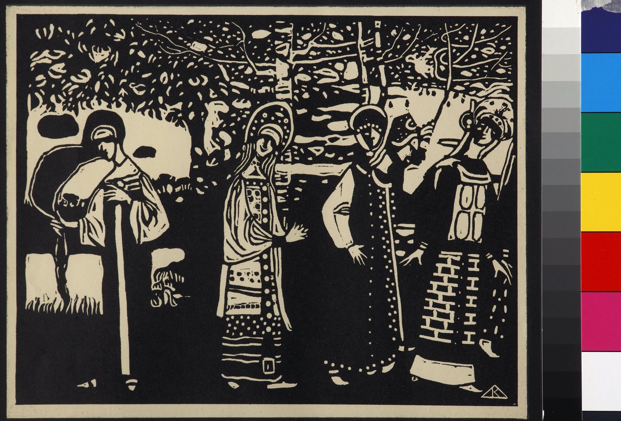 Women in the Woods (Women in the Woods), af Kandinsky, Wassily Vasilyevich (1866-1944). Træsnit af Wassily Kandinsky