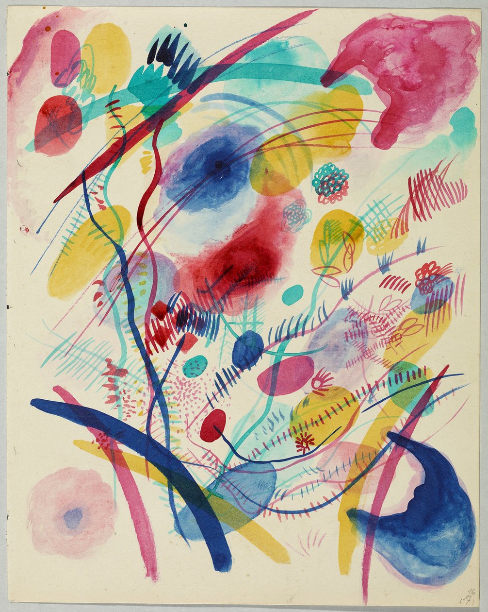 Sammensætning i rød, blå, grøn og gul af Wassily Kandinsky